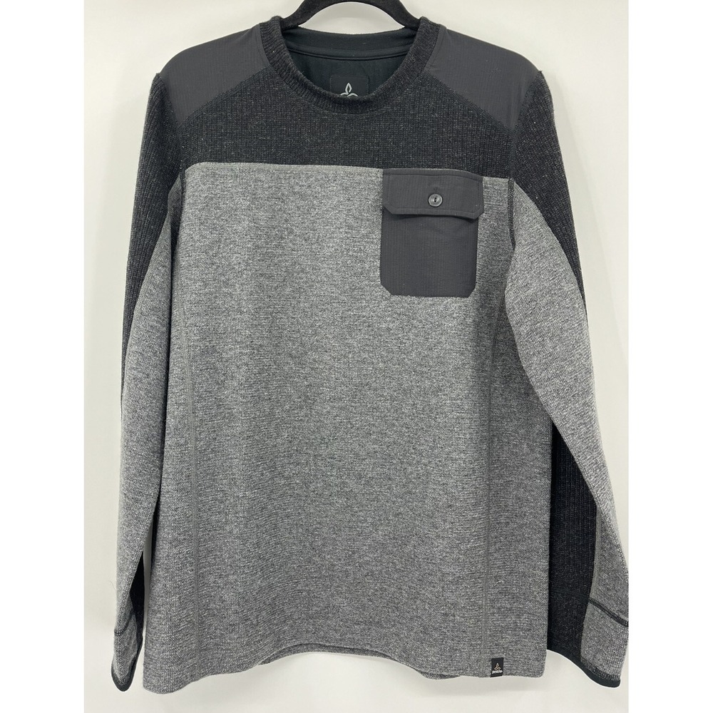Prana Lonan Men's Medium Polyester Recycled Wool Nylon Crewneck Sweater Gray